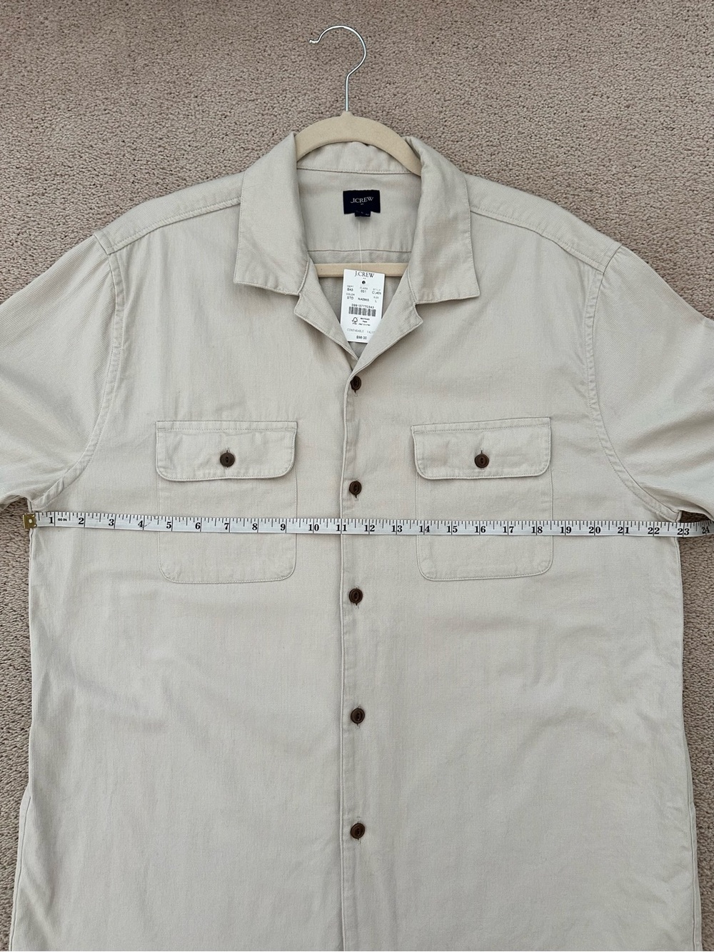 J. Crew Fall Textured Corduroy Short Sleeve Button Down Camp Shirt - Stone/Beige - Picture 16 of 17